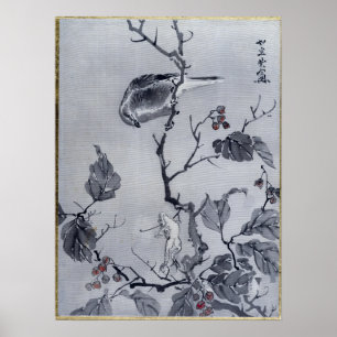 Poster Pássaro e sapo de Kawanabe Kyōsai