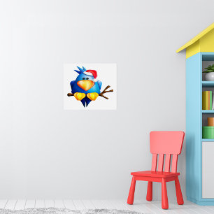 Poster Pássaro Em Um Chapéu De Papai Noel