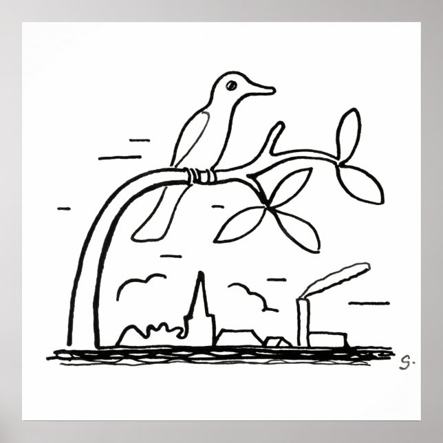 Poster Pássaro em um Ramo Desenhando por Leo Gestel (Frente)