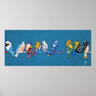 Poster Pássaro em uma arte da matrícula do fio