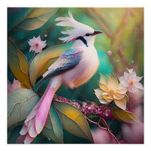 Póster Pássaro Fantasia Branca - Blush Tail Jay