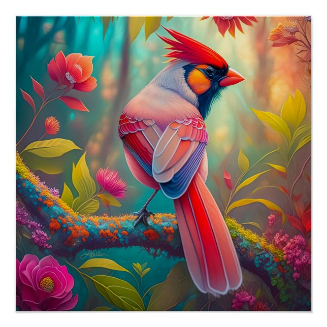 Póster Pássaro Fantasia Cardinal Macho (Frente)