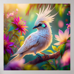 Poster Pássaro Fantasia Juvenil Crested Blush Feather Dov