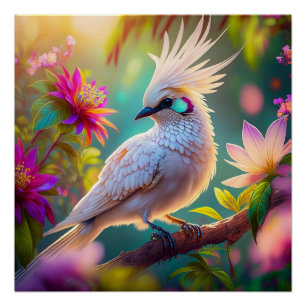 Póster Pássaro Fantasia Juvenil Crested Blush Feather Dov