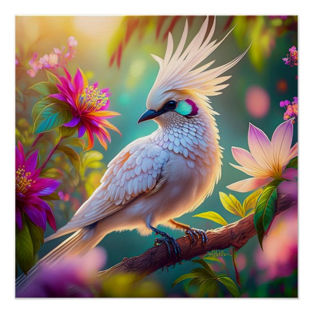 Póster Pássaro Fantasia Juvenil Crested Blush Feather Dov (Frente)