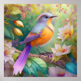 Poster Pássaro Fantasia Laranja Torrado de lavanda