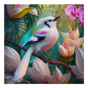 Póster Pássaro Fantástico Branca Pincado