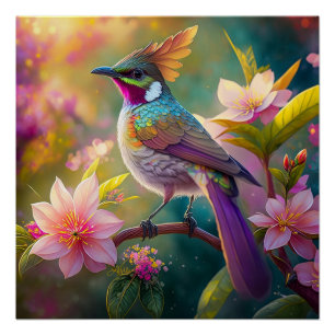 Póster Pássaro Fantástico Laranja Cotoso Arco-Íris