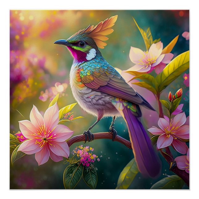 Póster Pássaro Fantástico Laranja Cotoso Arco-Íris (Frente)