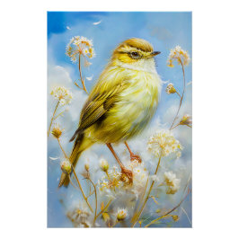 Póster Pássaro Felosa em Pinceladas Impressionistas