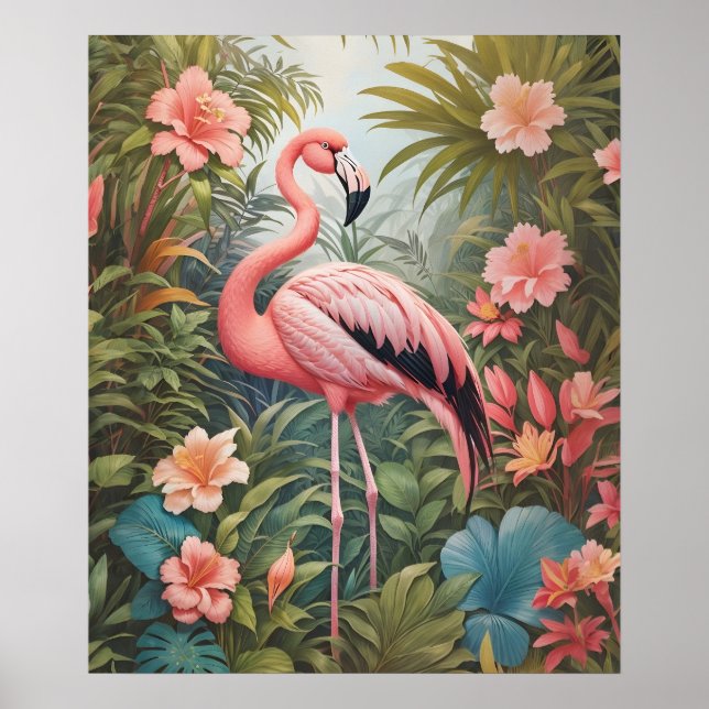 Poster Pássaro Flamingo Tropical Rosa Gordo (Frente)