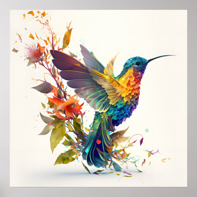 Poster Pássaro Humminado Colorido (Frente)