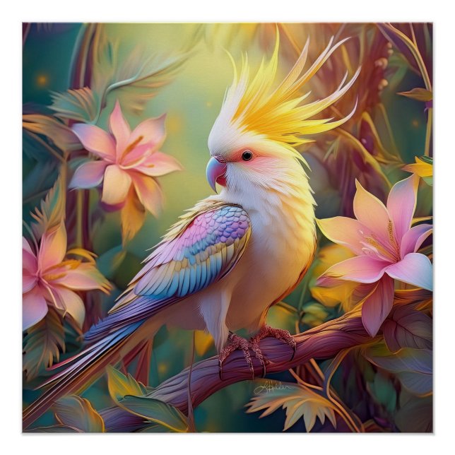 Póster Pássaro Iridescente Wing Cockatiel Fantasy (Frente)