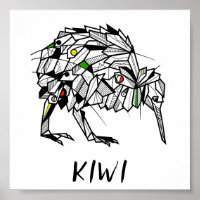 Pássaro kiwi preto e branco