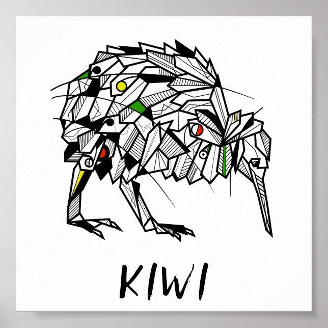 Poster Pássaro kiwi preto e branco (Frente)
