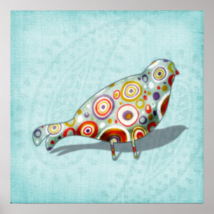 Póster Pássaro lunático pequeno engraçado em Paisley