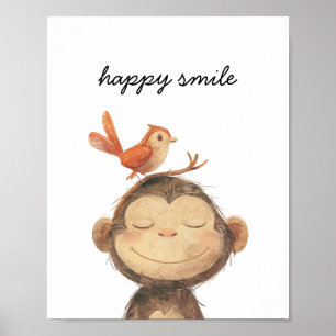 Poster Pássaro Macaco Bonito Feliz Sorriso Amargo Aurário