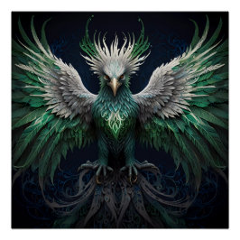 Póster Pássaro Majestoso Verde e Branco da Phoenix