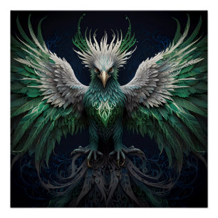 Póster Pássaro Majestoso Verde e Branco da Phoenix