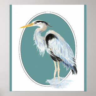 Póster Pássaro original da garça-real de grande azul da