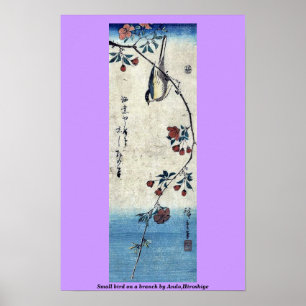 Póster Pássaro pequeno em um ramo por Ando, Hiroshige