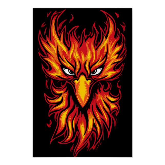 Póster Pássaro Phoenix com Chamas Fiery Design de Arte Gr (Frente)