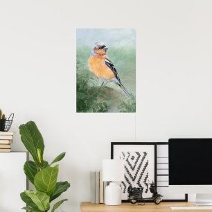 Poster Pássaro Pintassilgo Aquarela Arte Da Natureza