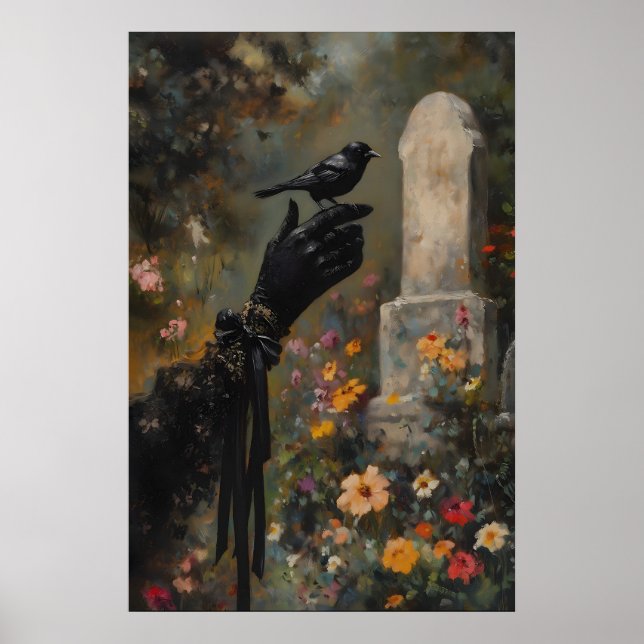 Poster Pássaro Preto Mágico Vitoriano Gótico Luto (Frente)