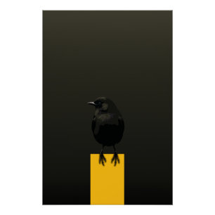 Póster Pássaro Preto no Pedestal Dourado