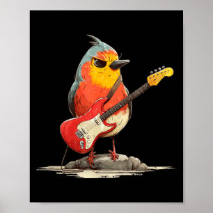 Poster Pássaro Robin Mal-humorado com Guitarra Elétrica p