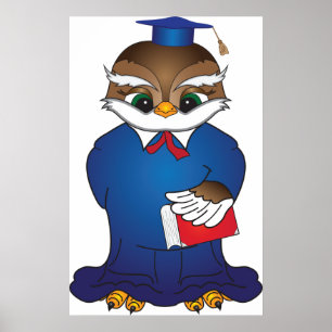Poster Pássaro Scholar Cute para Graduação de Wise Owl
