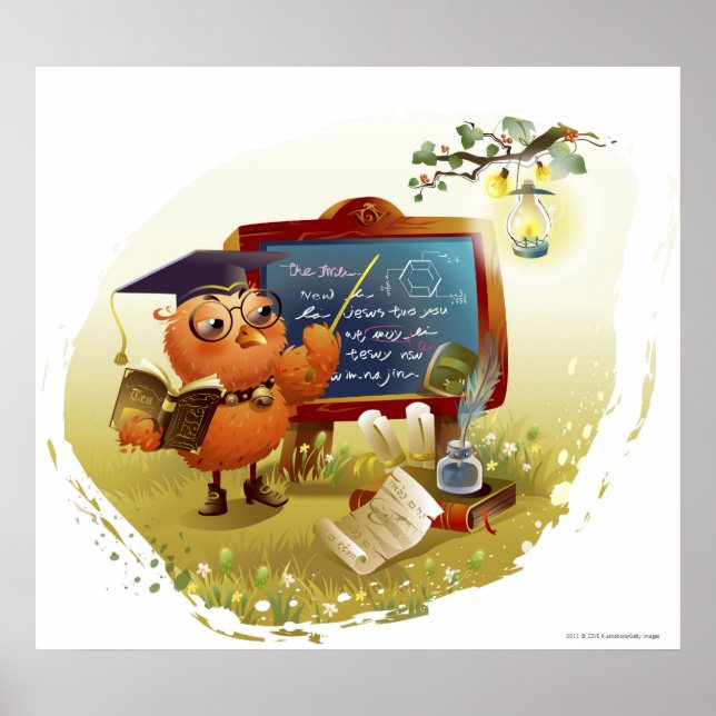 Póster Pássaro segurando um livro e ensinando em um quadr (Frente)