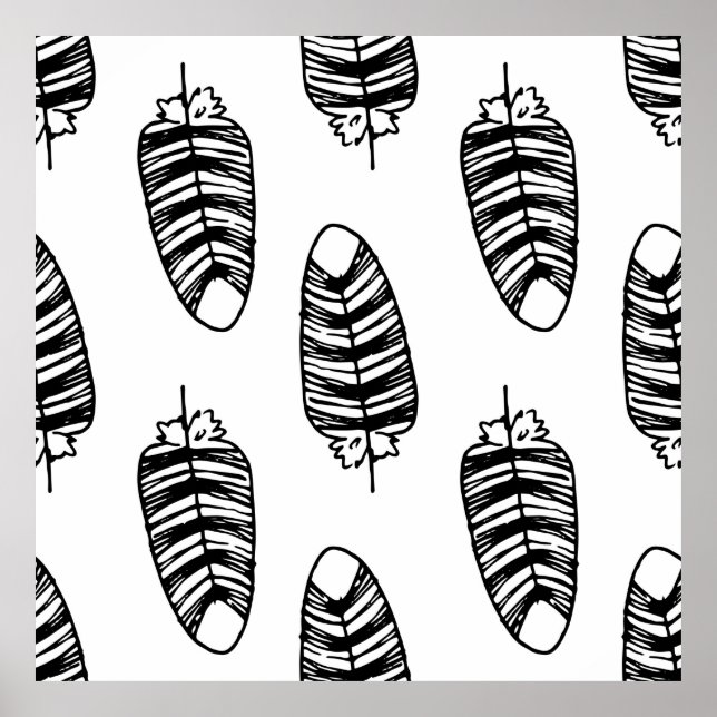 Poster Pássaro striped feather. Padrão sem costura (Frente)