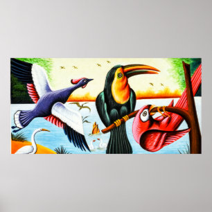 Póster Pássaros da arte do rickshaw
