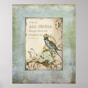 Póster Pássaros da floresta - pássaro azul com a coroa