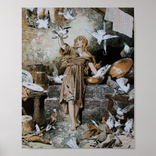 Poster Pássaros de alimentação de Cinderella do vintag