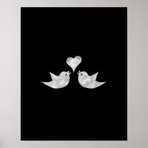 Poster Pássaros de Amor com Cor Personalizada do Coração