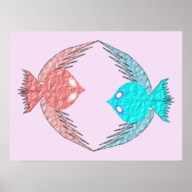Poster Pássaros de Amor, Rosa e Azul (Frente)