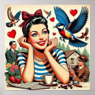 Poster Pássaros do Amor Retro