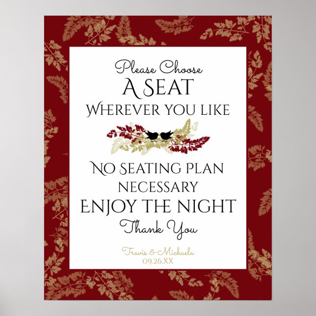 Póster Pássaros e Dourado Sinal de Folhagem (Frente)