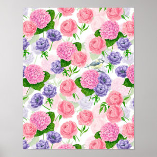 Poster Pássaros e flores