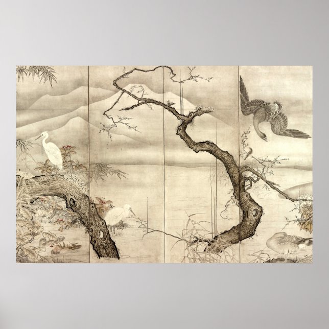Póster Pássaros e Flores por Sesshū Tōyō (Frente)