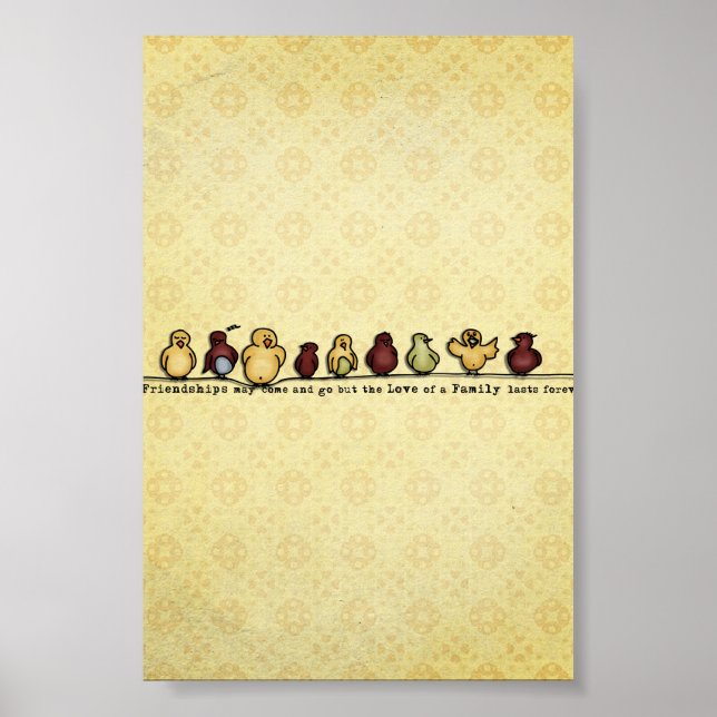 Póster Pássaros em citação da família de fundo amarelo-fi (Frente)