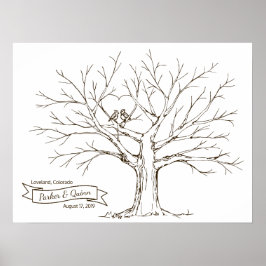 Poster Pássaros em Oak Tree Heart Fingerprint Guestbook