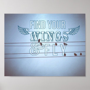 Poster Pássaros em um arame, voando