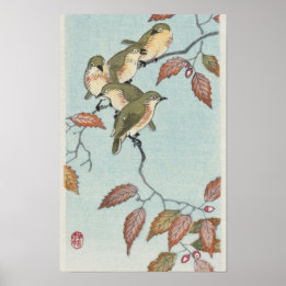 Poster Pássaros em um galho de Ohara Koson