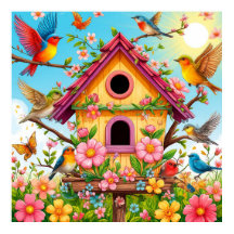 Pássaros Empoleirados ao Redor de uma Casa de Páss