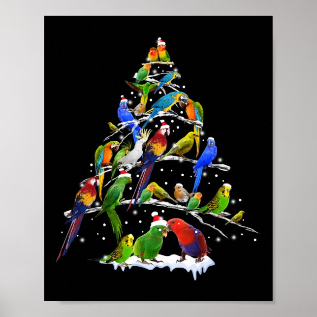 Poster Pássaros Engraçados com Árvore de Natal Ave Amante (Frente)
