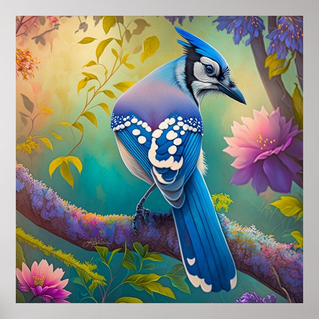 Poster Pássaros Fantasia Gaio Azul (Frente)