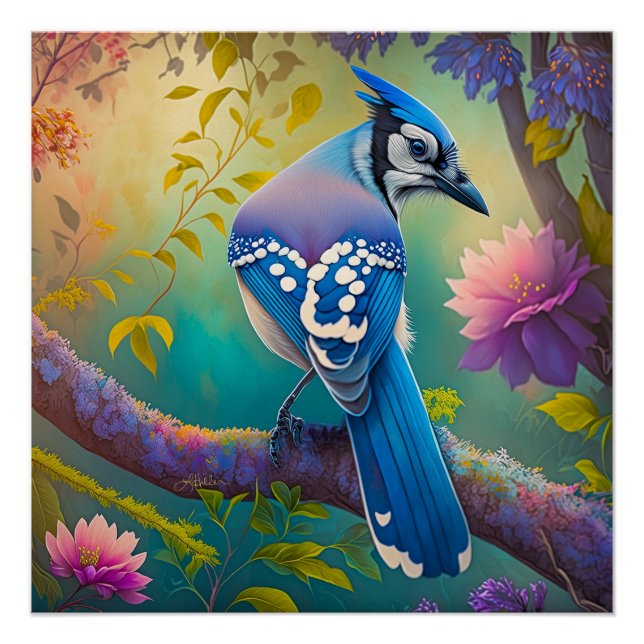 Póster Pássaros Fantasia Gaio Azul (Frente)